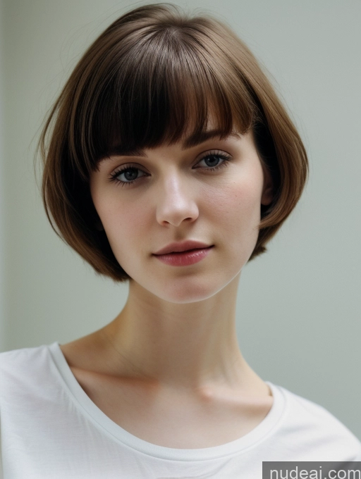 ai nude image of arafed woman with short brown hair and a white shirt pics of Small Tits Beautiful Skinny Fairer Skin 18 Brunette Russian Close-up View Shirt Short Hair