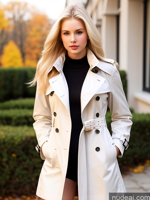 ai nude image of blond woman in a white trench coat posing for a picture pics of Model One Perfect Boobs Beautiful Thick Fairer Skin 18 Blonde Long Hair Perfect Body Russian Front View Trench Coat