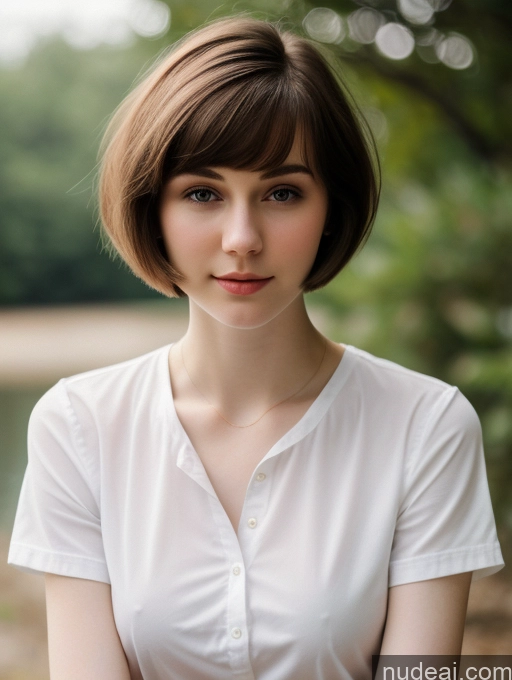 ai nude image of arafed woman with short hair and a white shirt posing for a picture pics of Small Tits Beautiful Skinny Fairer Skin 18 Brunette Russian Close-up View Shirt Short Hair