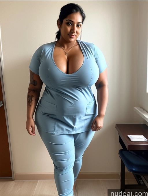 ai nude image of araffe woman in a blue top and pants posing for a picture pics of Huge Boobs Tattoos Lipstick Big Ass Big Hips Long Legs Hospital Bodybuilder Indian Nurse 30s Fat Cleavage