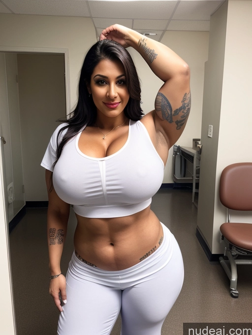 ai nude image of araffe woman in white top and white pants posing for a picture pics of Huge Boobs Tattoos Lipstick Big Ass Big Hips Long Legs Hospital Bodybuilder Indian Nurse 30s Cleavage Chubby