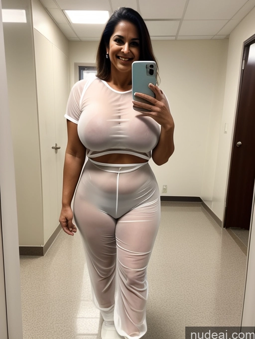 ai nude image of araffe in a white outfit taking a selfie in a mirror pics of Huge Boobs Big Ass Big Hips 30s Happy Indian Hospital Abs Transparent Doctor Milf Thick