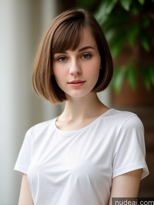 ai nude image of arafed woman with short hair and a white shirt posing for a picture pics of Small Tits Beautiful Skinny Fairer Skin 18 Brunette Russian Close-up View Shirt Bobcut