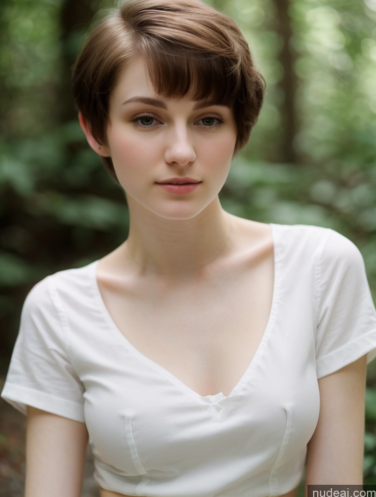 ai nude image of there is a woman with a white shirt and a brown belt pics of Small Tits Beautiful Skinny Fairer Skin 18 Brunette Russian Close-up View Shirt Pixie