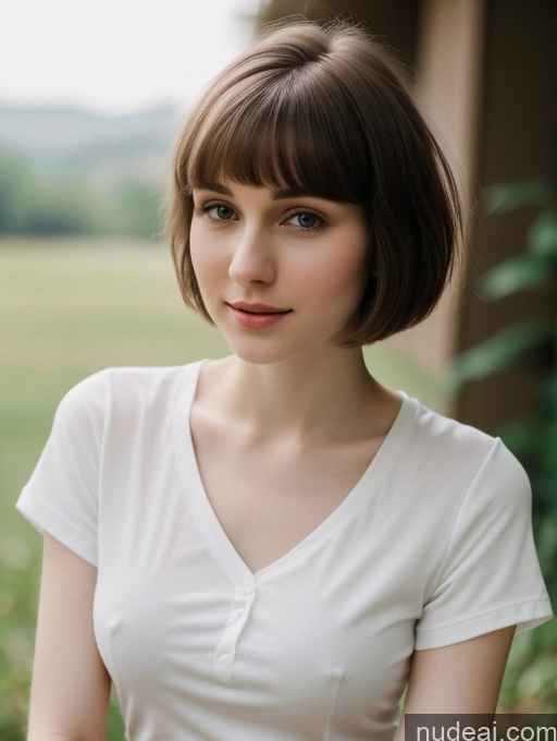 ai nude image of arafed woman with short hair and a white shirt posing for a picture pics of Small Tits Beautiful Skinny Fairer Skin 18 Brunette Russian Close-up View Shirt Short Hair