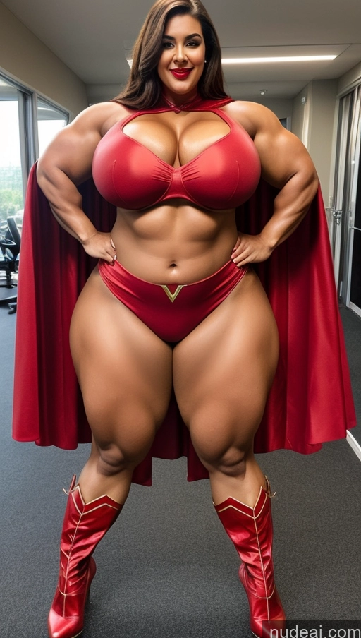 ai nude image of a woman in a red superhero costume posing for a picture pics of Huge Boobs Lipstick Big Ass Abs Chubby Muscular Long Hair Superhero