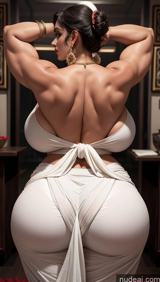 ai nude image of araffe woman in a white dress with a big ass pics of Huge Boobs Lipstick Big Ass Abs Chubby Muscular Fairer Skin Back View Sari