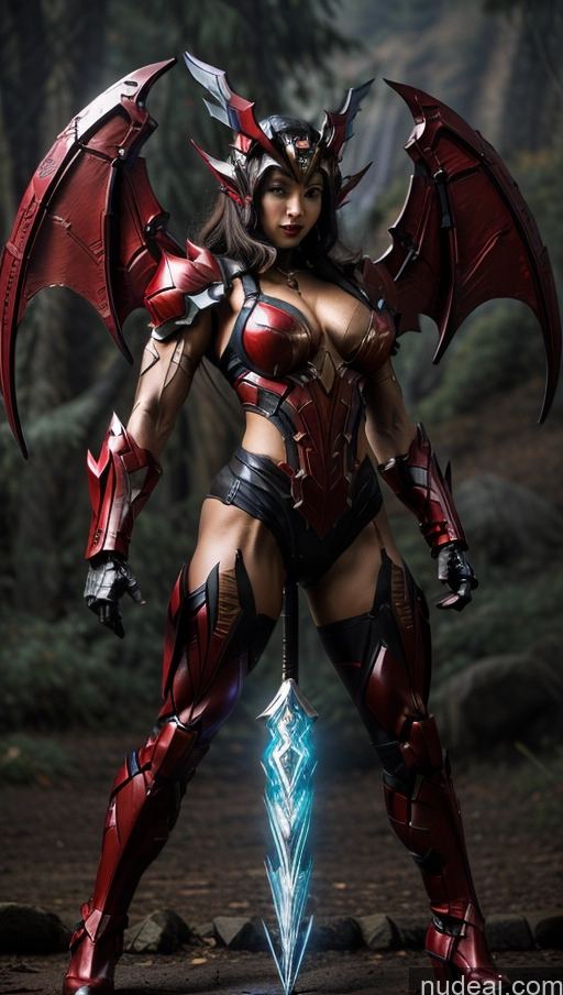 ai nude image of araffe woman in armor with sword and armor posing for a picture pics of Vampire Has Wings Bodybuilder Abs SSS: A-Mecha Musume A素体机娘 Muscular Perfect Boobs Powering Up