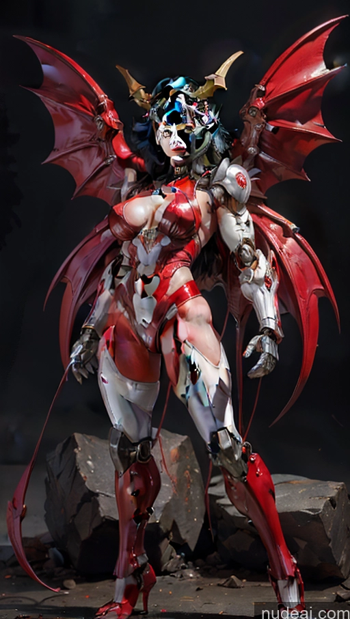 ai nude image of araffe with a red and white costume and a red demon pics of Vampire Has Wings Bodybuilder Abs SSS: A-Mecha Musume A素体机娘 Muscular Perfect Boobs Powering Up