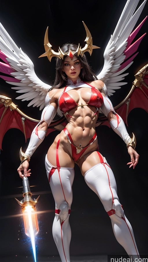 ai nude image of arafed woman in a red and white outfit holding a sword pics of Vampire Muscular Abs Bodybuilder Angel Perfect Boobs Science Fiction Style SSS: A-Mecha Musume A素体机娘 Powering Up