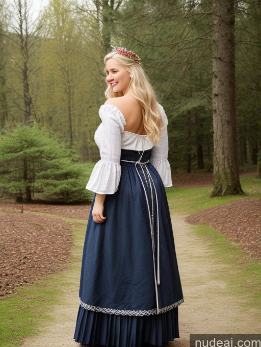 ai nude image of arafed woman in a blue dress and a white top standing on a path pics of Scandinavian Huge Boobs Beautiful Perfect Body 18 Blonde Happy Sexy Face Victorian Traditional Cleavage Shocked Laughing Back View