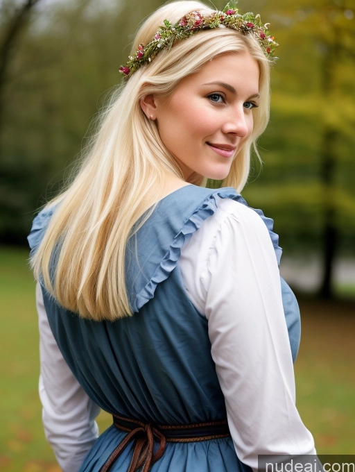 ai nude image of blond woman in blue dress with flower crown in park pics of Scandinavian Huge Boobs Beautiful Perfect Body 18 Blonde Happy Sexy Face Victorian Traditional Cleavage Shocked Laughing Back View Plank