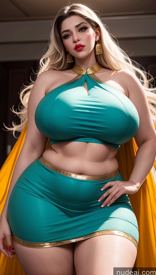 ai nude image of a close up of a woman in a blue dress and gold cape pics of Huge Boobs Lipstick Big Ass Abs Fat Fairer Skin Long Hair Salwar