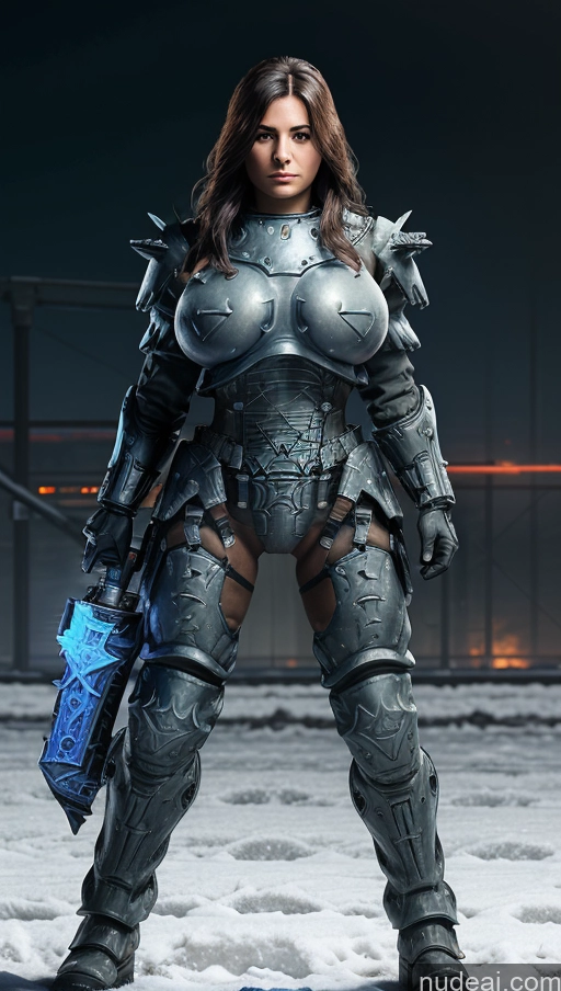 ai nude image of arafed woman in armor posing with a weapon in a snowy area pics of Perfect Boobs Big Ass Thick Big Hips Nude Boots Fantasy Armor Fur Stockings Topless Detailed Death Knight Serious Brunette Messy ((maxmonolith)) Woman EdgHalo_armor, Power Armor, Wearing EdgHalo_armor, Snow Cyborg Style Cyborg Android Transparent Partially Nude