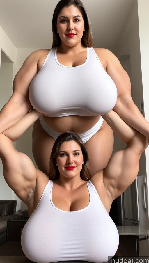 ai nude image of araffe woman in white top and woman in white top posing for a picture pics of Huge Boobs Lipstick Muscular Big Ass Abs Chubby Fairer Skin Indian Tank Top