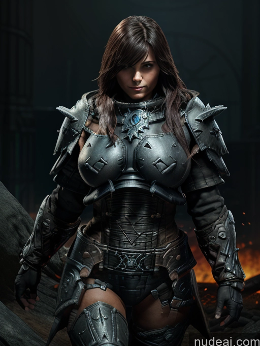 ai nude image of arafed woman in armor standing in front of a fire pics of Woman Several Perfect Boobs Big Ass Thick Big Hips Serious Brunette Messy Nude Boots Fantasy Armor Fur Stockings Cleavage Partially Nude Detailed Science Fiction Style ((maxmonolith)) EdgHalo_armor, Power Armor, Wearing EdgHalo_armor, Death Knight Hell