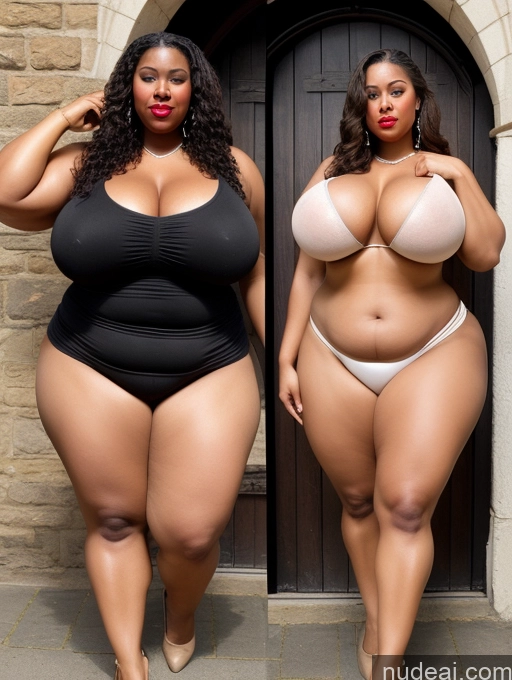 ai nude image of two women in black and white swimsuits posing for a picture pics of Huge Boobs Lipstick Muscular Big Ass Abs Fat Big Hips Long Hair Fairer Skin Medieval Chubby Black