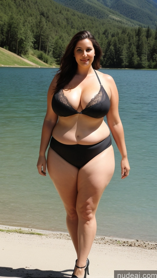 ai nude image of araffe woman in a black bikini walking on a beach pics of Milf Busty Big Hips Big Ass Chubby Fat Long Legs Tall Thick Abs Perfect Boobs High Heels Two Lake 30s Beautiful Italian