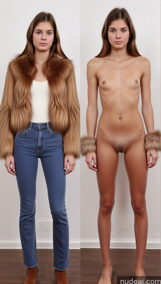 ai nude image of two women in jeans and fur coats posing for a picture pics of 18 70s Detailed Onoff Skinny Short Fur