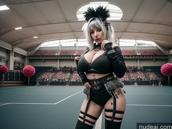 ai nude image of there is a woman in a black outfit posing on a tennis court pics of Milf Two Huge Boobs Big Ass Big Hips 18 White Hair Korean Cheerleader Gothic Punk Girl