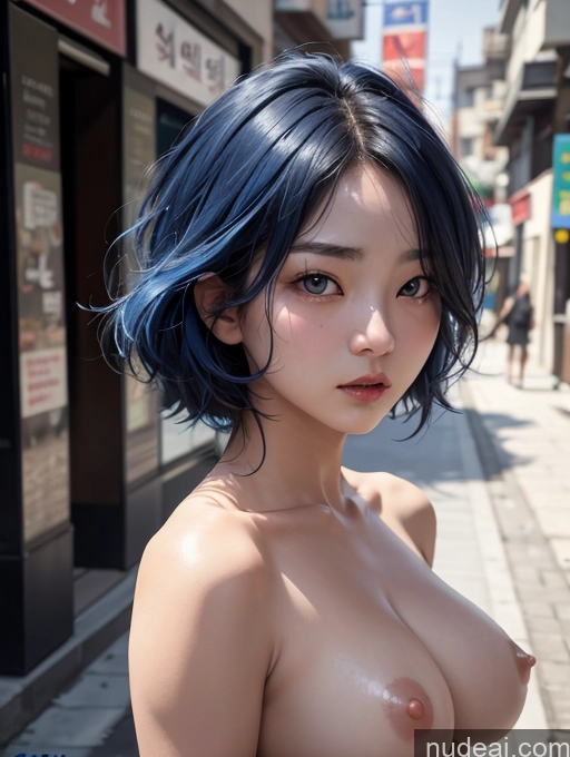 related ai porn images free for Korean Perfect Boobs Street Blue Hair Sad