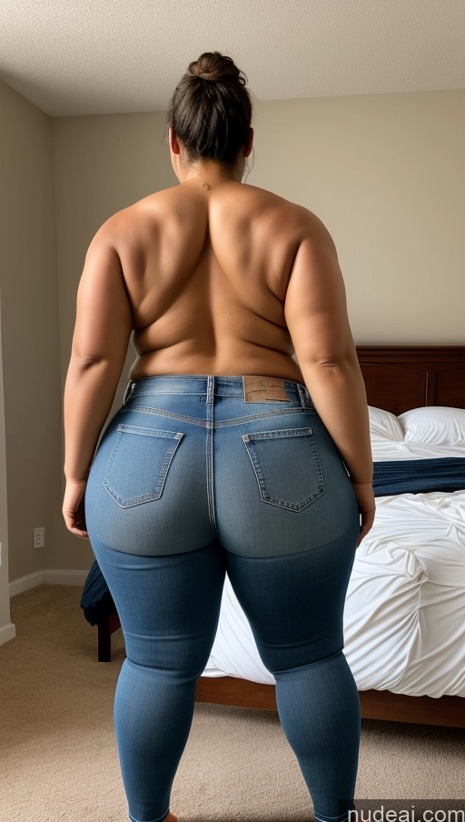 ai nude image of araffe woman in jeans standing in a bedroom with a bed pics of Athlete Big Hips Big Ass Bedroom Jeans