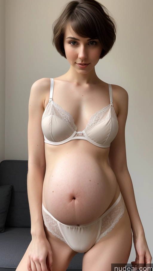 ai nude image of pregnant woman in white lingersuit posing for camera in living room pics of Small Tits Beautiful Fairer Skin 18 Brunette Short Hair Russian Pregnant Skinny Small Ass Lingerie