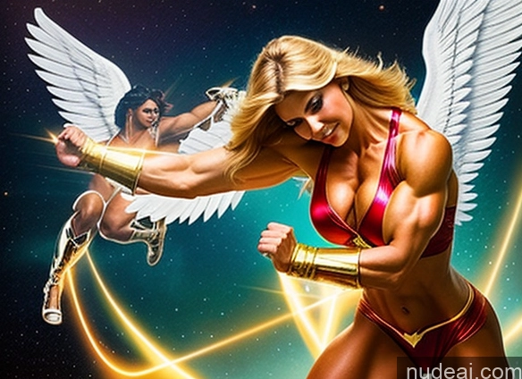 ai nude image of a woman in a bikini and angel wings posing for a picture pics of Perfect Boobs Bodybuilder Powering Up Superhero Angel