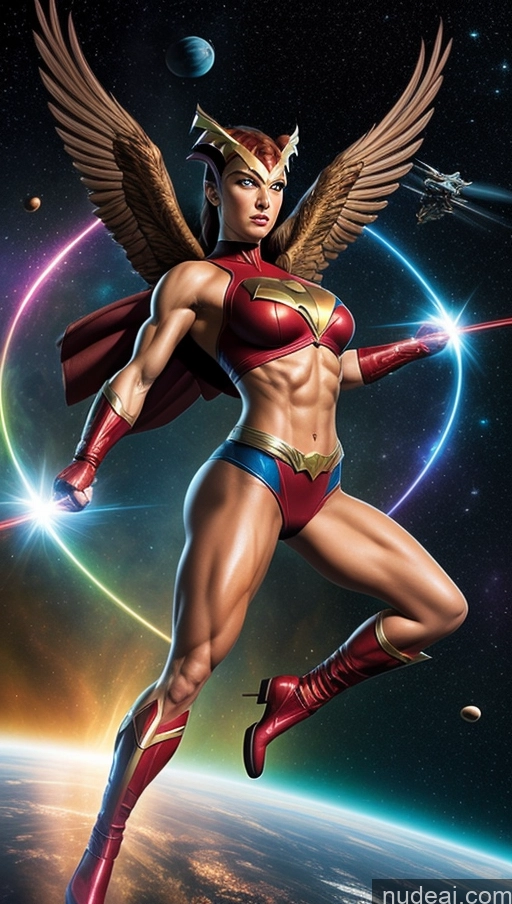 ai nude image of a close up of a woman in a superhero costume flying over a planet pics of Perfect Boobs Hawkgirl Several Powering Up Science Fiction Style Dynamic View Heat Vision Superheroine Muscular Abs Space