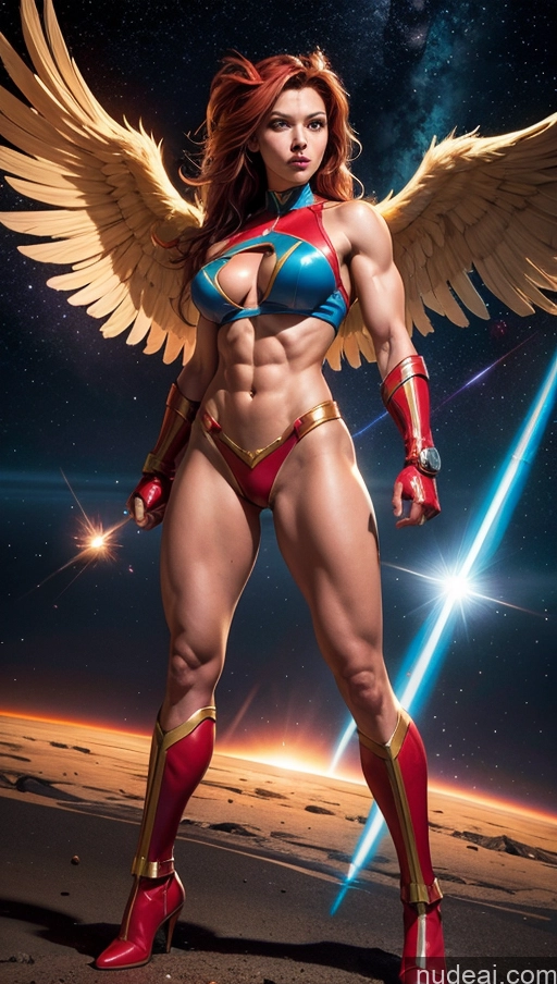 ai nude image of a close up of a woman with a sword and wings pics of Perfect Boobs Hawkgirl Several Powering Up Science Fiction Style Dynamic View Heat Vision Superheroine Muscular Abs Space