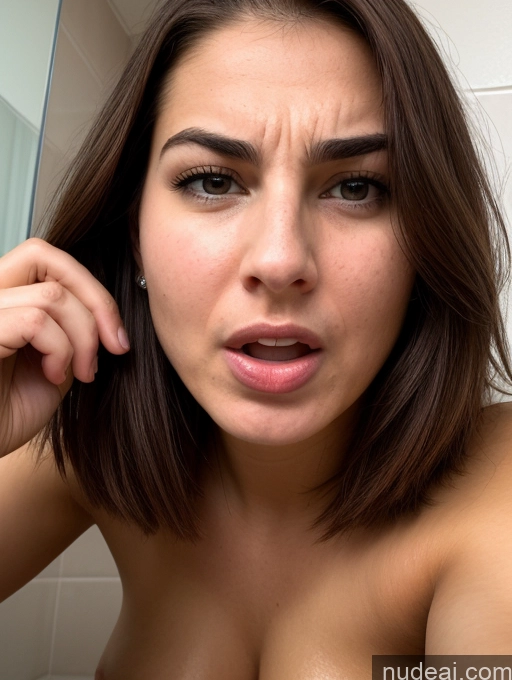 ai nude image of arafed woman with a very big breast looking at the camera pics of Bending Over Pubic Hair Busty Seductive Serious Sad Shocked Sexy Face Bobcut Bathroom Close-up View 18 White Brunette Sorority Laughing Angry