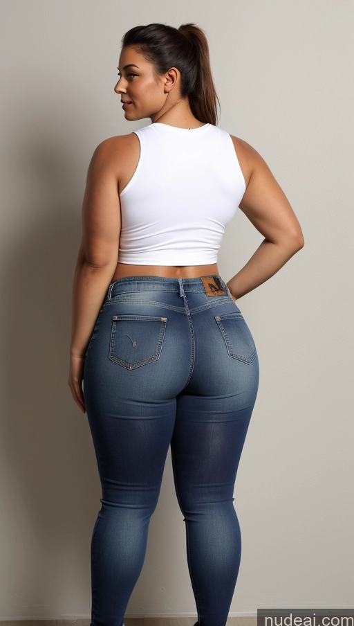 ai nude image of araffe woman in a white tank top and jeans posing for a picture pics of Athlete Big Hips Big Ass Jeans