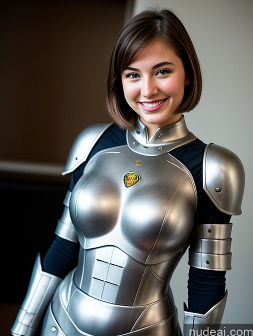 ai nude image of there is a woman in a silver suit posing for a picture pics of Woman Busty Skinny Perfect Body 18 Happy Laughing Bobcut Czech Sci-fi Armor Sexy Face