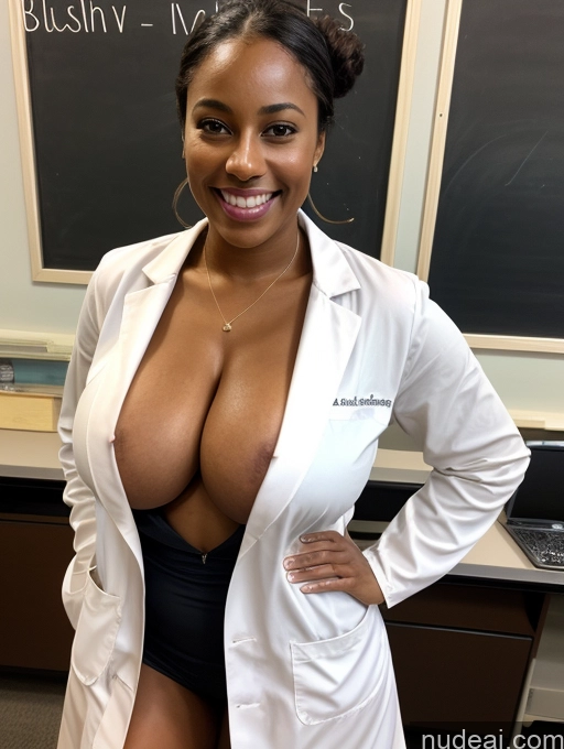 related ai porn images free for Woman Busty Beautiful Nude Lab Coat Teacher Happy Skinny 30s Dark Skin Black Hair Bun Brunette Tanned Skin One Huge Boobs