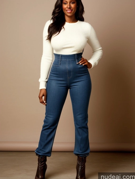 ai nude image of a pregnant woman in a white sweater and jeans poses for a picture pics of Busty Perfect Boobs Beautiful Perfect Body Dark Skin Straight Soft + Warm Front View German 90s Boots Jumpsuit