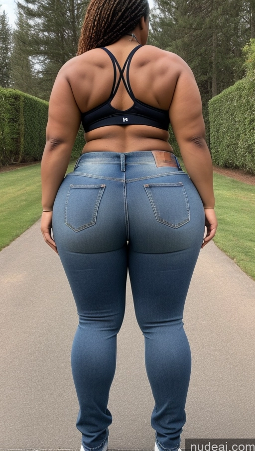 ai nude image of a woman in jeans and a bra top standing on a path pics of Athlete Big Ass Big Hips Jeans