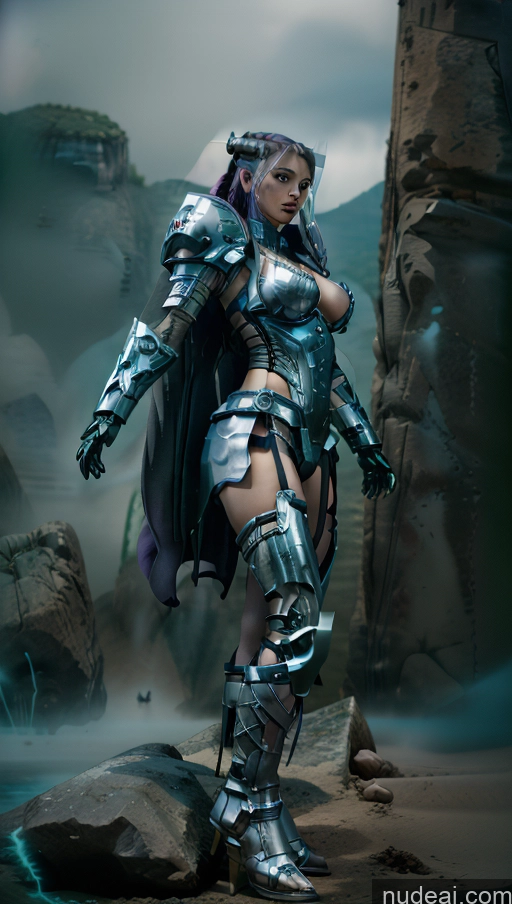 ai nude image of arafed woman in armor standing on a rock in a rocky area pics of Busty Perfect Boobs Big Ass Thick Big Hips Braided White Stockings Topless Bright Lighting Detailed Dark_Fantasy_Style ((maxmonolith)) SuperMecha: A-Mecha Musume A素体机娘 Barbarian Woman Futuristic Has Wings Partially Nude Perfect Body Death Knight Sexy Face Wife Or Girlfriend Purple Hair Space