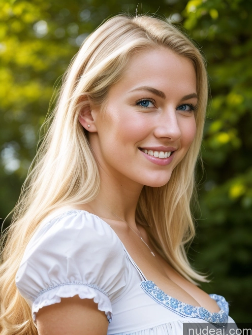 ai nude image of blonde woman with blue eyes and a white dress smiling pics of Huge Boobs Perfect Body 18 Happy Sexy Face Blonde Scandinavian Dirndl Medieval Cleavage Bright Lighting Side View