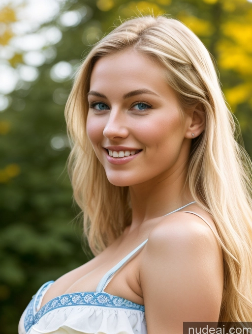 ai nude image of blonde woman with blue eyes and a white top smiling pics of Huge Boobs Perfect Body 18 Happy Sexy Face Blonde Scandinavian Dirndl Medieval Cleavage Bright Lighting Side View