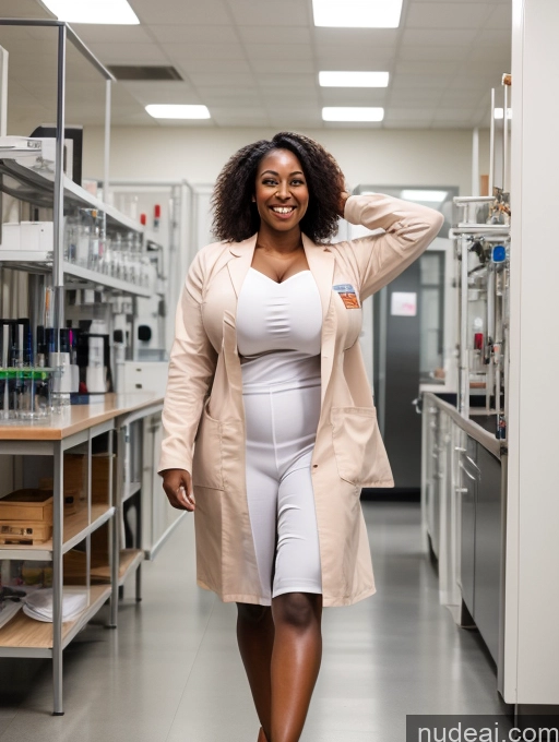 ai nude image of pregnant woman in a lab with a lab coat and a lab coat pics of Woman Busty Huge Boobs Beautiful Skinny Happy Brunette Hair Bun Black Dark Skin Nude Lab Coat 30s T-pose