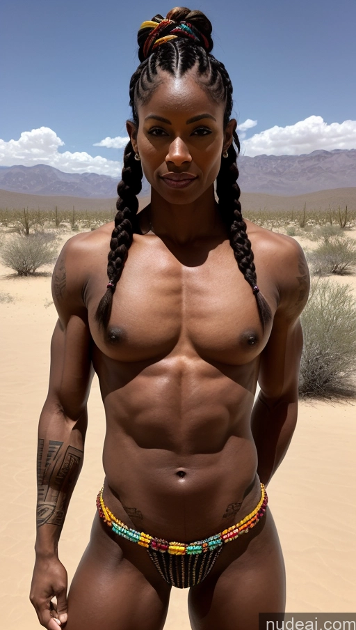 related ai porn images free for Bodybuilder Muscular Small Tits Small Ass Nude Traditional Desert Braided Front View Dark Lighting Soft + Warm Pubic Hair Dark Skin Black Tattoos Perfect Body 60s Ginger Tall Harlequin