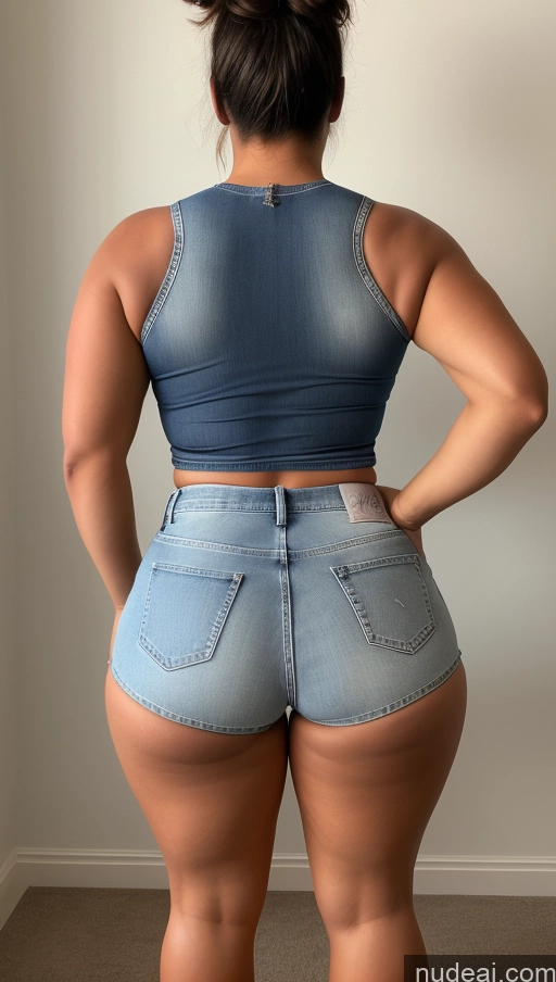 ai nude image of araffed woman in a denim top and jeans shorts pics of Big Ass Big Hips Athlete Jeans Short Shorts Back View