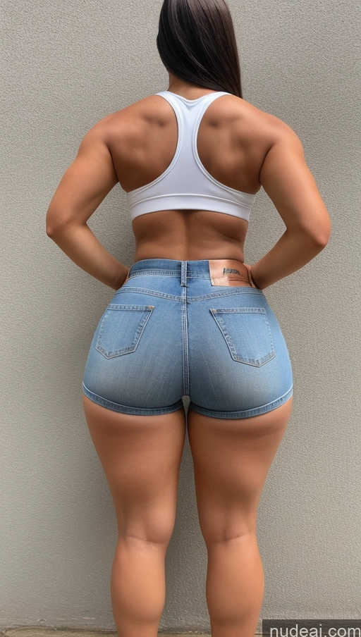 ai nude image of araffe butt of a woman in a white tank top and jeans shorts pics of Big Ass Big Hips Athlete Jeans Short Shorts Back View