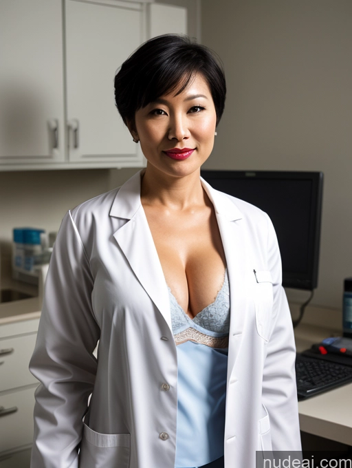 ai nude image of arafed woman in lab coat standing in front of a computer pics of Milf Perfect Boobs Lipstick Pixie Asian Bra Doctor Lab Coat Cleavage Partially Nude Dark Lighting