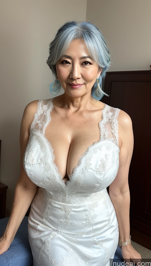 ai nude image of there is a woman with blue hair posing for a picture pics of Milf Busty Big Ass Big Hips Pubic Hair Fairer Skin Korean 60s Wedding Blue Hair