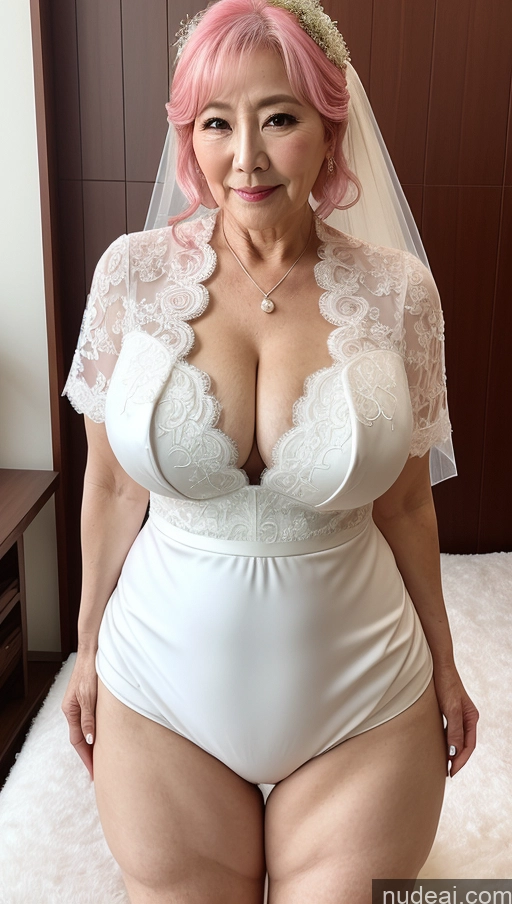 ai nude image of there is a woman in a white dress and a veil posing for a picture pics of Milf Busty Big Ass Big Hips Pubic Hair Fairer Skin Korean 60s Wedding Pink Hair