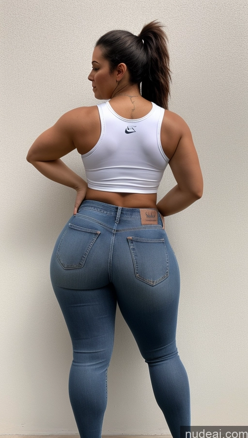 ai nude image of a woman in a white top and blue jeans standing on a wooden floor pics of Athlete Big Ass Big Hips Jeans