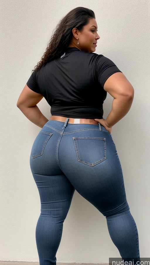 ai nude image of araffe woman in jeans and a black shirt standing against a wall pics of Athlete Big Ass Big Hips Jeans