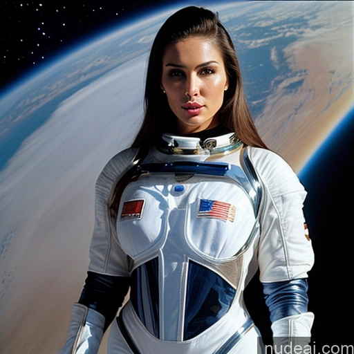 ai nude image of arafed woman in a space suit standing in front of a planet pics of Miss Universe Model Perfect Boobs Small Tits 30s Shocked Portuguese Sci-fi Armor Space Suit Transparent