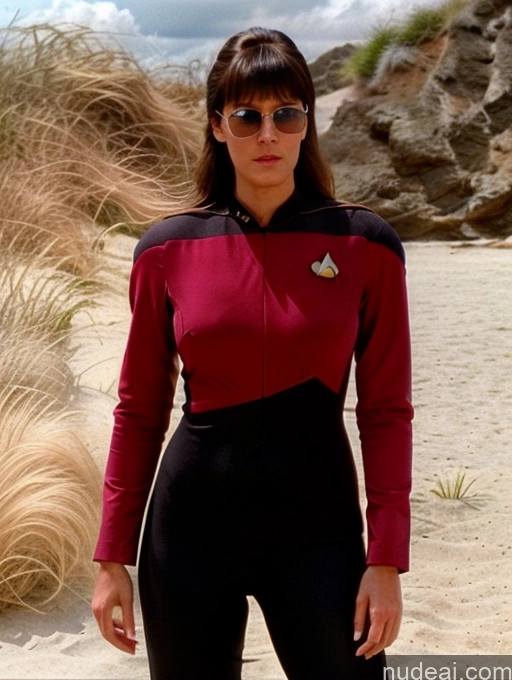 Woman Several Perfect Boobs Beautiful Sunglasses Long Legs Tall Perfect Body Tanned Skin 20s Seductive Bangs German Skin Detail (beta) Beach Star Trek TNG Uniforms: Captains